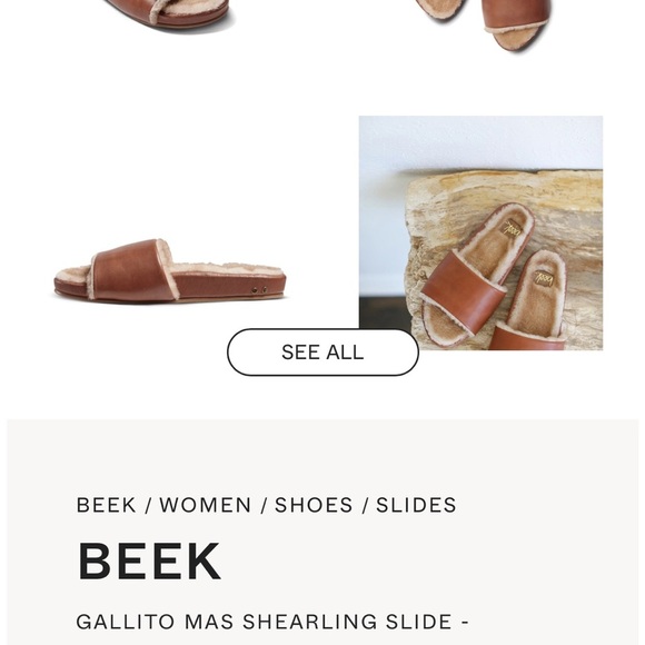 Beek Leather Women Size 9 Pelican Shearling Platform Slides Cognac Wool Leather - Picture 8 of 12